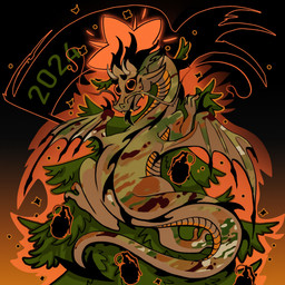 2_horns 3_fingers 3_toes back_spikes camo camo_body christmas_tree claws climbing_tree digitigrade feet feral fingers flag fragmentation_grenade holidays horn long_tail looking_at_viewer looking_back looking_back_at_viewer male male_feral membrane_(anatomy) membranous_wings multicolored_body neck_spikes no_sclera orange_eyes plant quadruped rear_view scales simple_background smile solo spiked_tail spikes spikes_(anatomy) star tail teeth toes tongue tongue_out tree unsigned ventral_scales wing_claws wings ulolin christmas european_mythology mythology new_year_2024 dragon mythological_creature mythological_scalie scalie western_dragon 1:1 2023 full-length_portrait hi_res portrait russian_description translated_description