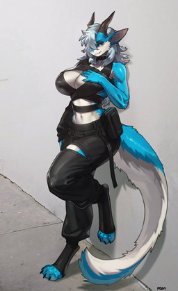 abs anthro big_breasts biped breasts claws clothed clothed_anthro clothed_female clothing countershade_torso countershading feet female fingers front_view fur hair hand_on_breast horn looking_at_viewer navel non-mammal_breasts non-mammal_navel solo standing tail thick_thighs toes wide_hips pgm300 mythology dragon mythological_creature mythological_scalie scalie 2026 absurd_res digital_drawing_(artwork) digital_media_(artwork) hi_res