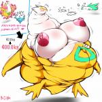 belly big_belly big_breasts blue_eyes blush breasts busty_feral embarrassed female feral generation_3_pokemon generation_5_pokemon group huge_breasts latias legendary_pokemon morbidly_obese morbidly_obese_female morbidly_obese_feral nintendo nipple_dip nipples obese obese_female obese_feral overweight overweight_female overweight_feral pokemon pokemon_(species) simple_background solo_focus text translated vanilluxe weight_gain ymbk