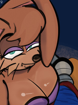 accessory anthro bedroom_eyes big_breasts breasts brown_body clothed clothing duo eyelashes eyeshadow female green_eyes hair_accessory hairband hand_under_clothing huge_breasts implied_handjob makeup male male/female mechanical_arm narrowed_eyes pantsless seductive smirking_at_partner whiskers amespinkinson archie_comics sega sonic_the_hedgehog_(archie) sonic_the_hedgehog_(comics) sonic_the_hedgehog_(series) antoine_d'coolette bunnie_rabbot canid canine canis coyote lagomorph leporid mammal rabbit 3:4 hi_res
