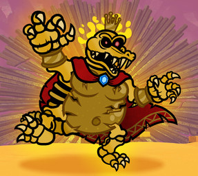 3_toes 4_fingers anthro bent_legs black_sclera bone bracelet cape claws clothing crown feet finger_claws fingers gold_(metal) gold_bracelet gold_jewelry headgear holidays inside jewelry king light looking_at_viewer male male_anthro navel on_one_leg open_mouth overweight overweight_anthro overweight_male pecs pink_pupils pupils red_cape red_clothing red_eyes rib_cage royalty sharp_teeth skeleton standing teeth toe_claws toes torn_cape torn_clothing yellow_body yellow_claws captainquack64 donkey_kong_(series) halloween nintendo king_k._rool animated_skeleton hybrid kremling scalie undead 2025 colored digital_drawing_(artwork) digital_media_(artwork) english_description full-length_portrait hi_res lighting portrait shaded simple_shading