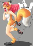 anthro breasts butt dipstick_ears dipstick_tail ear_markings female fur growth hair markings multicolored_ears nipples nude open_mouth pawpads paws pink_hair pink_pawpads red_eyes solo tail tail_growth tail_markings teeth transformation yellow_body yellow_fur edmol canid canine fox mammal 2005