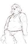 anthro biceps clothing jewelry male necklace shirt slightly_chubby smile solo tank_top tattoo topwear heylaw21 lifewonders live_a_hero hisaki_(live_a_hero) canid canine canis domestic_dog mammal absurd_res hi_res sketch