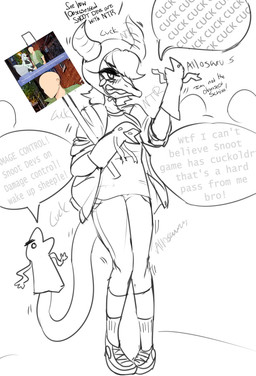 anthro blush bodily_fluids clothed clothing crying dialogue female hair hat headgear headwear horn puppet solo speech_bubble tears text rexhastala cavemanon_studios snoot_game schizo_chan_(snoot_game) compsognathid compsognathus dinosaur prehistoric_species reptile scalie theropod english_text sketch