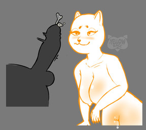 anthro balls big_breasts blush bodily_fluids body_blush breasts claws cum dripping_vulva duo female fur genital_fluids genitals glowing glowing_body glowing_fur humanoid_genitalia humanoid_penis male mouser_(yellowracc) penis precum simple_background staring_at_penis vaginal_fluids vulva vulva_blush white_body white_fur yellowracc animal_humanoid cat_humanoid domestic_cat felid felid_humanoid feline feline_humanoid felis human humanoid mammal mammal_humanoid