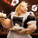 anthro arm_tuft bar beard blonde_hair body_hair chest_hair clothed clothing crossdressing facial_hair hair long_hair maid_uniform male money muscular muscular_arms muscular_male solo tuft uniform wrist_tuft riotaro15 anothereidos_of_dragon_vein_r equus_(anothereidos_r) equid equine horse mammal 1:1 hi_res