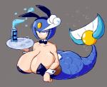 armor beverage big_breasts breasts bunny_costume butt cleavage clothed clothing costume female grey_background headgear helmet implied_water machine simple_background solo split_form underwater water fupoo capcom mega_man_(series) megaman_(classic) splash_woman animal_humanoid humanoid marine merfolk robot robot_master