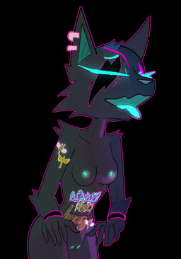 anthro bodypaint breasts clothed clothing devil_horns_(gesture) ear_piercing female genitals gesture glowing glowing_eyes glowing_genitalia glowing_nipples hand_gesture makeup nipple_tape nipples nude pasties piercing solo tape tongue tongue_out vulva kuwsh epic_games fortnite pack_leader_highwire canid canine canis mammal wolf 2d_animation animated frame_by_frame hi_res no_sound short_playtime video