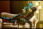 anthro black_bars canid canine daedalus_vindryal dragon drulttur duo felid feline female hybrid icy-marth kissing letterbox male mammal mythological_creature mythological_scalie mythology scalie semura_(character) tail