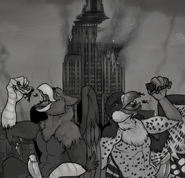 abs anthro beak building building_destruction city claws destruction duo eating erection extreme_size_difference feathered_wings feathers fire genitals house humanoid_genitalia humanoid_penis macro male muscular muscular_anthro muscular_male nude open_mouth oral_vore outside pecs penile penis size_difference smile tongue tongue_out vehicle vehicle_destruction vore wings finalroar mythology carpo corvidius_(character) avian bird falcon falconid gryphon mythological_avian mythological_creature hi_res