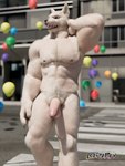 anthro barazoku breasts city genitals male muscular penis pubes public real realistic solo lolitarey disney zootopia canid canine canis domestic_dog mammal wolf 3d_(artwork) absurd_res blender_(artwork) digital_media_(artwork) hi_res