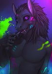 anthro black_body black_fur black_hair black_sclera fur hair looking_at_viewer male open_mouth purple_eyes smile solo teeth tongue ldr diego_(beta_krogoth) 2022 digital_media_(artwork) hi_res