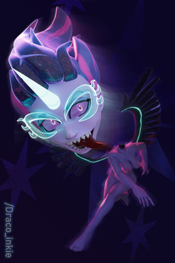 breasts detachable detachable_head disembodied_head fangs female genitals glowing glowing_eyes glowing_horn headless headless_play horn looking_at_viewer nipples not_furry nude solo teeth throwing vulva dracoinkie equestria_girls european_mythology hasbro irish_mythology my_little_pony mythology midnight_sparkle_(eg) dullahan human mammal 2:3 3d_(artwork) absurd_res digital_media_(artwork) hi_res