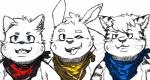 ambiguous_gender anthro clothed clothing eyewear group kerchief simple_background sunglasses white_background qmanshark nintendo pokemon pokemon_go team_instinct team_mystic team_valor canid canine canis domestic_dog felid lagomorph leporid mammal pantherine rabbit tiger