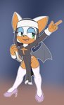 anthro book clothing female footwear fur gesture green_eyes hand_gesture high_heels holding_object legwear makeup mascara nun nun_habit orange_body pointing religious_clothing shoes solo stockings white_body white_fur wings fourssss sega sonic_the_hedgehog_(series) rouge_the_bat rouge_the_nun bat mammal absurd_res hi_res