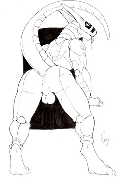 abstract_background anthro anus athletic backsack balls biped butt claws digitigrade genitals leaning leaning_forward looking_back machine male perineum presenting presenting_anus presenting_hindquarters raised_tail rear_view solo standing tail toe_claws tongue tongue_out negy komuros robot robot_anthro synth_(vader-san) 2023 absurd_res black_and_white hi_res marker_(artwork) monochrome pen_(artwork) signature traditional_media_(artwork)