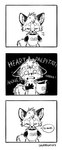 ambiguous_gender anthro beverage coffee coffee_mug dialogue drinking empty_eyes eyes_closed fangs fur solo speech_bubble teeth text silverfox5213 silverfox5213_(character) canid canine fox mammal red_fox true_fox 2024 black_and_white comic english_text monochrome male_(lore)