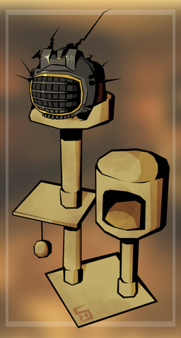 ambiguous_gender antennae_(anatomy) cat_tree heart_symbol logo machine metal metallic_body new_vegas not_furry satellite_dish simple_background sitting solo shoot_(sh) fallout microsoft ed-e_(fallout) eyebot_(fallout) robot artist_logo hi_res