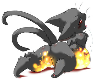2_tails anatomically_inaccurate arm_blush belly big_breasts black_body black_fur blush bodily_fluids body_blush breasts busty_feral butt butt_blush drooling female feral fire fur genitals huge_breasts humor kemono multi_tail nude open_mouth pawpads paws pun red_eyes saliva simple_background solo tail tongue tongue_out visual_pun vulva white_background ikuta_takanon touhou rin_kaenbyou domestic_cat felid feline felis mammal digital_media_(artwork) full-length_portrait portrait