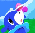 ambiguous_gender black_eyes blue_body bodily_fluids feral markings poke_puff solo sweat text tongue tongue_out whisker_markings sleepy_sealion nintendo pokemon generation_7_pokemon pokemon_(species) popplio 2025 absurd_res dated hi_res signature url