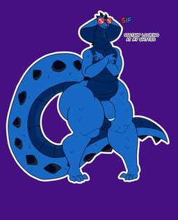 anthro balls belly big_belly big_butt biped butt eyewear fangs foreskin front_view genitals glasses huge_butt huge_thighs humanoid_genitalia humanoid_penis male male_anthro non-mammal_balls nude penis snake_hood solo standing teeth thick_thighs inkyproduction siff_(inkyproduction) cobra reptile scalie snake absurd_res hi_res