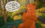 cellphone dialogue electronics feral holding_object holding_phone looking_at_object looking_at_phone male open_mouth phone smartphone solo speech_bubble text shock_beast17 brother_bear disney kenai_(brother_bear) bear brown_bear grizzly_bear mammal ursine 2022 english_text