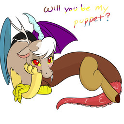 asking asking_viewer crossgender dialogue female looking_at_viewer mtf_crossgender question rainbow_text smile solo tail talking_to_viewer text kloudmutt friendship_is_magic hasbro my_little_pony discord_(mlp) chimera draconequus 1:1 digital_media_(artwork) english_text hi_res