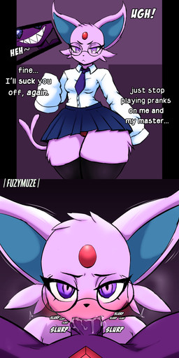 anthro blackmail blush bodily_fluids bottomwear breasts bribery_with_sex bully bullying camel_toe clothing cuckold drooling duo eyewear fellatio female first_person_view genitals glasses grin infidelity legwear long_sleeves looking_at_viewer male male/female miniskirt necktie nerd oral oral_penetration panties penetration penile penile_penetration penis saliva sex shirt simple_background skirt small_breasts smile talking_to_viewer text thick_thighs thigh_highs topwear underwear fuzymuze nintendo pokemon eeveelution espeon generation_2_pokemon generation_3_pokemon humanoid pokemon_(species) sableye absurd_res english_text hi_res sketch
