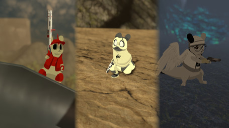 apocalypse clothing desert eyewear female forest glasses group gun hive light male male/female multiple_poses pattern_background plant pose ranged_weapon simple_background tree trio weapon wearing_glasses wings abbeydodds bungie destiny_(series) destiny_2 original_character_do_not_steal rain_world videocult vrchat slugcat 16:9 hi_res photography_(artwork) widescreen