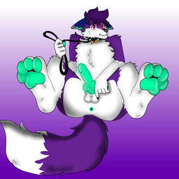 animal_genitalia animal_penis anthro anus balls big_butt bite biting_lip biting_own_lip blue_ears blush butt canine_genitalia canine_penis cheek_tuft collar digitigrade ear_blush ears_down erection facial_tuft femboy fluffy fluffy_chest fluffy_tail fur genitals gesture glowing glowing_genitalia glowing_penis gradient_background grey_nose hair hand_gesture holding_leash holding_object hole_(anatomy) knot knotted_penis leash leash_pull leashed_collar leashed_male legs_up looking_at_viewer male nails name_tag nude pawpads paws penis pivoted_ears pointing pointing_at_anus presenting presenting_hindquarters purple_and_white_body purple_body purple_fur purple_hair red_eyes self_bite simple_background solo spiked_collar spikes tail teal_anus teal_ears teal_pawpads teal_penis teeth thick_thighs tuft white_body white_fur anonymous_artist jesse_(yiffypurplefox) canid canine fox mammal 1:1 2025 absurd_res colored digital_drawing_(artwork) digital_media_(artwork) hi_res shaded