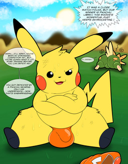 after_fight anthro biped bodily_fluids bottomwear bulge clothed clothed_anthro clothed_male clothing cosplay_pikachu_(costume) crossed_arms detailed_bulge dialogue duo footwear genital_outline looking_back lying_on_ground male male_anthro mask mask_off on_ground panties pants paws penis_outline shoes sports_mask sportswear sweat torn_bottomwear torn_clothing torn_pants unconscious underwear underwear_only wrestling_mask tepigfan101 nintendo pokemon pokemon_mystery_dungeon spike_chunsoft casey_(tepigfan101) perry_(tepigfan101) pikachu_libre generation_1_pokemon generation_9_pokemon pawmo pikachu pokemon_(species) 2026 absurd_res digital_media_(artwork) hi_res