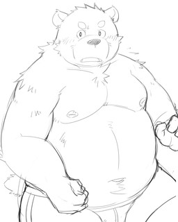 anthro belly blush clothing humanoid_hands kemono male moobs nipples overweight overweight_male simple_background solo underwear white_background shiike999 bear mammal 2015 4:5 hi_res monochrome sketch