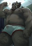 anthro belly brown_body brown_fur bulge clothing detailed_background fur humanoid_hands male musclegut muscular nipples overweight overweight_anthro overweight_male solo underwear curtis_wuedti mammal suid suine sus_(pig) wild_boar 2020 hi_res