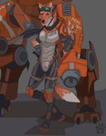 anthro blizzard_entertainment canid canine clothed clothing eyewear fox fully_clothed furgonomics goggles hi_res knife male mammal mecha_(overwatch) overwatch red_fox solo suit true_fox weapon wolfdawg