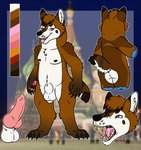 anthro biped black_nose brown_hair erection genitals hair male nude open_mouth penis pink_tongue sharp_teeth teeth tongue goldiescales bear canid canine canis hybrid mammal wolf 2018 hi_res