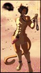 abs anthro balls biped black_hair collar collar_only countershade_fur countershade_torso countershading dipstick_tail fingers fur genitals glans hair half-erect humanoid_genitalia humanoid_penis leash leashed_collar male markings nude one_eye_closed open_mouth open_smile penis pubes scar smile solo tail tail_markings munkeesgomu munks_(munkeesgomu) domestic_cat felid feline felis mammal hi_res