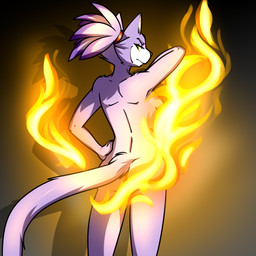anthro butt elemental_manipulation female fire fire_manipulation fireplace fur hair half-closed_eyes looking_back narrowed_eyes nude purple_body purple_fur rear_view simple_background solo standing tail ryofox630 sega sonic_the_hedgehog_(series) blaze_the_cat domestic_cat felid feline felis mammal 1:1 digital_media_(artwork) hi_res