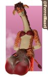 animal_genitalia anthro ball_bra balls big_balls big_sheath blush bra breasts brown_hair clothing curly_hair fur genitals gynomorph hair hands_behind_back huge_balls hyper hyper_balls hyper_genitalia intersex lingerie looking_at_viewer musk musk_clouds orange_body orange_eyes orange_fur sheath small_breasts smile solo tan_body tan_fur underwear ferrethazel delilah_(ferrethazel) giraffe giraffid mammal 5:8 absurd_res hi_res