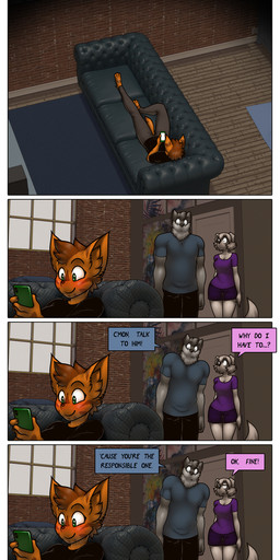 anthro dialogue female group male trio james_howard patreon alphonse_(james_howard) jill_(james_howard) richard_(james_howard) canid canine canis domestic_cat domestic_dog felid feline felis mammal wolf absurd_res comic hi_res