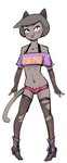 abstract_background anthro bottomwear clothed clothing crop_top femboy footwear gloves handwear high_heels legwear looking_at_viewer makeup male navel navel_piercing piercing shirt shoes shorts skimpy solo standing stockings suggestive_shirt suggestive_topwear text text_on_clothing text_on_topwear topwear torn_clothing dbaru cartoon_network ok_k.o.!_let's_be_heroes purrcival domestic_cat felid feline felis mammal colored english_text hi_res