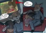 2016 anthro barefoot black_nose canid canine clothed clothing disney duo english_text feet female fox fully_clothed hi_res inside judy_hopps lagomorph leporid luwei_(artist) male mammal nick_wilde rabbit sitting text zootopia