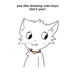 anthro bell bell_collar blush collar embarrassed fur inner_ear_fluff male nervous nervous_smile red_collar simple_background solo teeth text toothy_grin tuft white_background white_body white_fur white_inner_ear white_inner_ear_fluff malachite_(artist) boy_kisser_(meme) silly_cat_(mauzymice) felid feline mammal 1:1 absurd_res bust_portrait english_text hi_res line_art meme portrait