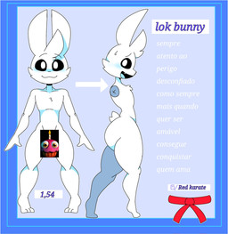 anthro bandage black_eyes male pupils scut_tail short_tail solo tail text white_body white_pupils lokbunny17 lok_bunny lagomorph leporid mammal rabbit censored hi_res model_sheet portuguese_text tagme translated