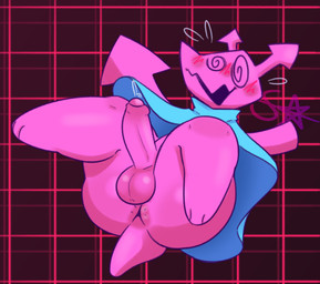 abstract_background anthro anus balls blush foreskin genitals humanoid_genitalia humanoid_penis looking_at_viewer male penis pink_body solo spiral spiral_eyes spread_legs spreading sourangel deltarune undertale_(series) darkner virovirokun 2025 digital_media_(artwork)