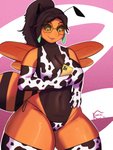 animal_print anthro cellphone clothing cow_print electronics eyewear female freckles glasses hair phone solo kooriki arthropod bee hymenopteran insect 3:4 absurd_res hi_res