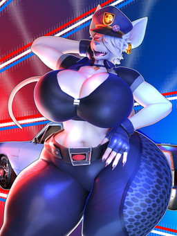 anthro big_breasts blue_clothing blue_gloves blue_handwear bottomwear breasts car cleavage clothed clothed_anthro clothed_female clothing collar ear_piercing ear_ring eyelashes eyeshadow female fingerless_gloves freckled_breasts freckled_face freckles fur gloves hair handwear huge_breasts huge_hips huge_thighs long_eyelashes makeup navel orange_eyes pants piercing police police_officer purple_eyeshadow ring_piercing solo tail thick_thighs vehicle wearing_hat white_body white_fur white_hair wide_hips mechanicalstage warfaremachine_(modeler) officer_flint_(foresttherotten) mammal murid murine rat rodent 3d_(artwork) absurd_res digital_media_(artwork) hi_res