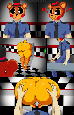 5_fingers anthro big_butt bubble_butt butt butt_focus butt_grab butt_squish duo exclamation_point female female_on_human fingers first_person_view freddy_mask_(fnaf) glistening glistening_body hand_on_butt huge_butt huge_hips huge_thighs human_on_anthro human_pov inside interspecies light-skinned_male light_body light_skin machine male male/female male_on_anthro male_pov question_mark scut_tail security security_guard segmented_legs short_tail squish stuck stuck_in_vent tail text thick_thighs wide_hipped_anthro wide_hipped_female wide_hips yellow_body thegeckoninja five_nights_at_freddy's five_nights_at_freddy's_2 scottgames freddy_(fnaf) toy_chica_(fnaf) animatronic avian bird chicken galliform human mammal phasianid robot 2025 absurd_res artist_name comic digital_drawing_(artwork) digital_media_(artwork) hi_res url watermark