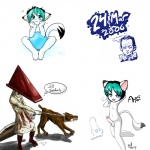 anthro ball balls barefoot biped black_body black_fur black_hair black_nose blue_eyes blue_hair bow_(feature) bow_tie brown_body brown_fur clothed clothing dipstick_tail duo ear_piercing erection feet feral for_a_head fully_clothed fur genitals glans great_knife_(silent_hill) hair humanoid_genitalia humanoid_penis looking_at_viewer male markings multicolored_body multicolored_fur multicolored_hair multicolored_penis navel nude open_mouth paws penis piercing pink_penis simple_background smile solo tail tail_markings two_tone_body two_tone_fur two_tone_hair two_tone_penis white_background white_balls white_body white_fur white_penis young young_anthro young_male aomiarmster jig nobuyuki konami silent_hill pyramid_head canid canine canis domestic_cat domestic_dog felid feline felis human humanoid mammal monster monstrous_humanoid object_head 1:1 2006 digital_media_(artwork) hi_res multiple_images sketch_page