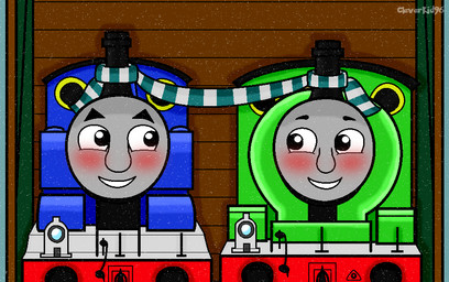 blue_body blue_paint blush duo green_body green_paint grey_body grey_skin lamp machine male male/male not_furry paint romantic romantic_couple scarf sharing_clothing sharing_scarf steam_locomotive train vehicle nickental mattel thomas_and_friends percy_the_small_engine thomas_the_tank_engine dire_machine dire_train dire_vehicle living_machine living_train living_vehicle
