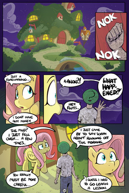 building dialogue dirt duo female feral house male night outside text wings shoutingisfun friendship_is_magic hasbro my_little_pony mythology anon fluttershy_(mlp) equid equine human mammal mythological_creature mythological_equine pegasus 2:3 comic english_text hi_res